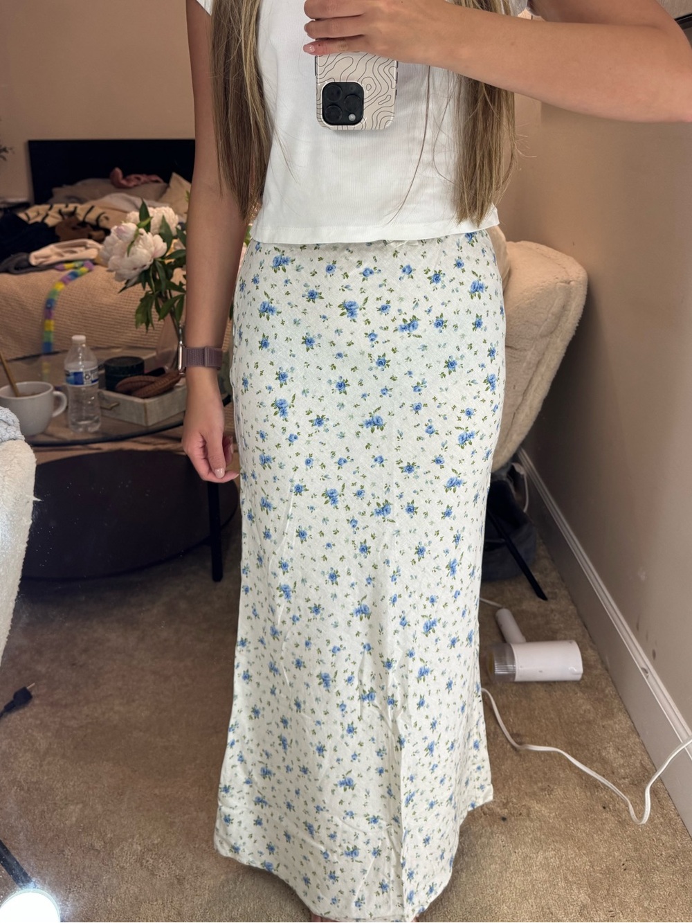 wild fable Cream Maxi Skirt with Blue Floral Print